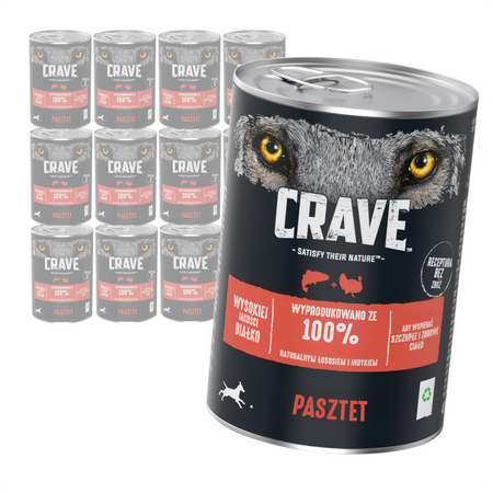 CRAVE Pasztet z Łososiem i Indykiem 12x 400g Puszka - Bezzbożowa mokra karma dla psów