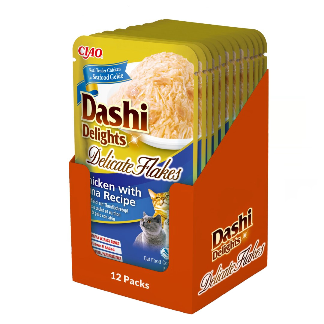 Inaba Cat Dashi Delights Delicate Flakes 12x40g Karma Uzupełniająca Dla Kota Z Kurczakiem I Tuńczykiem