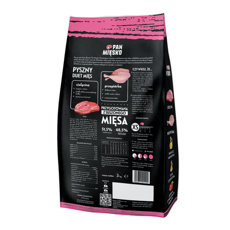 Pan Mięsko Sucha Karma Dla Szczeniąt Cielęcina Z Przepiórką 3kg Chrupki XS