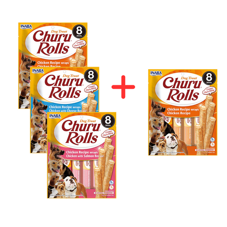 Inaba Dog Churu Rolls Wraps 4x96g Przysmak dla Psa Mix Smaków 3+1 Gratis