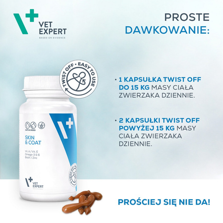 Suplementy dla psa i kota VetExpert Skin & Coat SKÓRA I SIERŚĆ 30 kapsułek