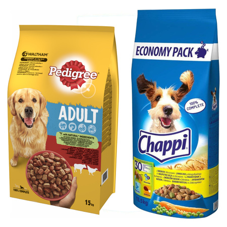 Chappi z Drobiem 13.5kg + Pedigree Drób Wołowina 15kg Sucha Karma dla Psów