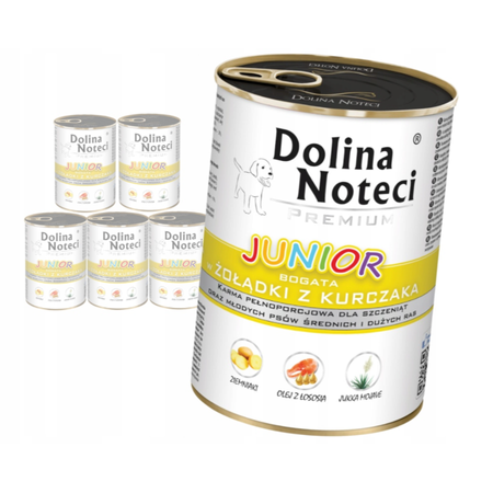 Dolina Noteci Premium Junior 6x400g Mokra Karma Dla Szczeniąt Średnich i Dużych Ras Bogata W Żołądki z Kurczaka