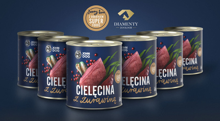 John Dog BERRY ADULT CIELĘCINA z żurawiną 6x 800g - Mokra Karma dla psów, 96% mięsa