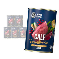 John Dog BERRY ADULT CIELĘCINA z żurawiną 6x 400g - Mokra Karma dla psów, 96% mięsa