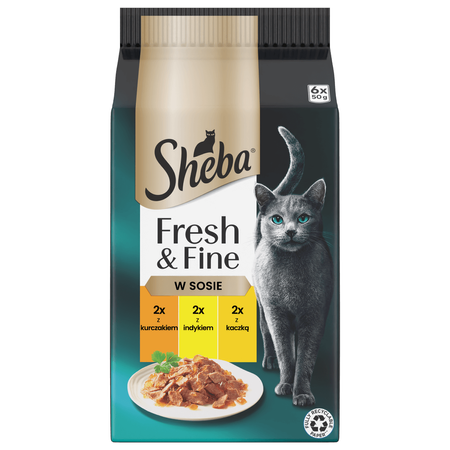 Sheba Fresh & Fine Saszetki 6x50g Mokra Karma Dla Kotów W Sosie Kurczak Indyk Kaczka