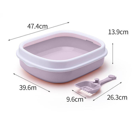 KUWETA DLA KOTA OTWARTA Z RAMKĄ NA ŻWIREK LAWENDOWA 47.4x39.6x13.9cm + ŁOPATKA GRATIS