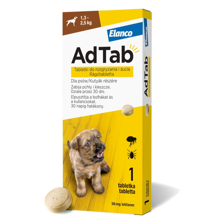 AdTab Tabletka Dla Psa 1,3-2,5kg Do Rozgryzania Na Pchły I Kleszcze 1szt.