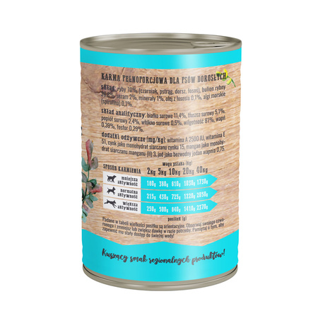 Wiejska Zagroda Rybna Uczta 400g Puszka - Karma mokra dla psów, 94% mięsa