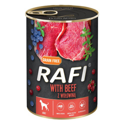 Rafi Mokra Karma dla Psów Dorosłych z Wołowiną, Żurawiną i Borówką Puszka 400 g