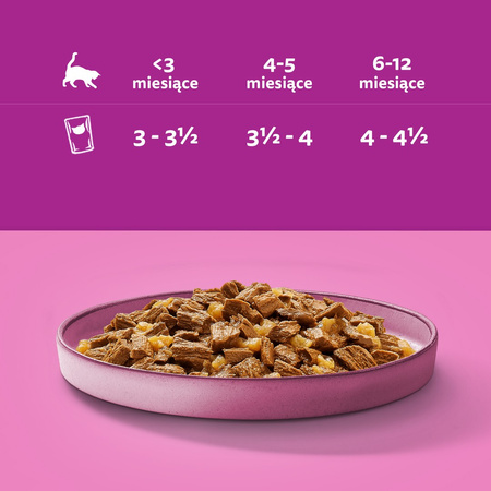 WHISKAS Junior Saszetki 4 x 85g Drobiowe Frykasy Mokra Karma Dla Kociąt w Galaretce Kawałki z Kurczakiem i z Indykiem