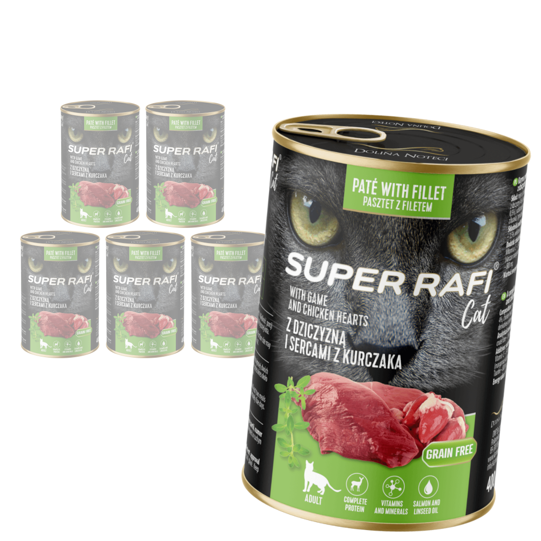 Super Rafi Cat Bezzbożowa Mokra Karma Dla Kotów Z Dziczyzną I Sercami Z Kurczaka