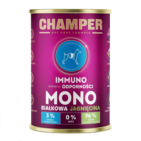 Champer Immuno Monobiałkowa 6x400g Mokra Karma Dla Psa Mix Smaków Wsparcie Odporności