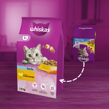 WHISKAS 1+ Sterile z Kurczakiem 1,4 kg Karma sucha dla kota po sterylizacji