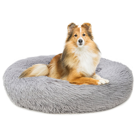 Legowisko Dla Psa I Kota Pluszowe L 70cm Ciepłe Jasnoszare