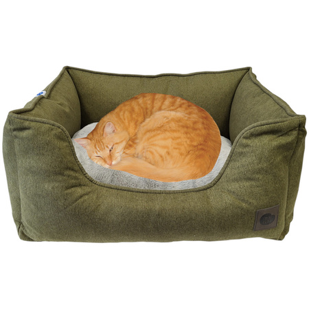 Premium Legowisko Z Poduszką Dla Psa Kota Prostokątne Zielone 64x52cm Wysokie Krawędzie