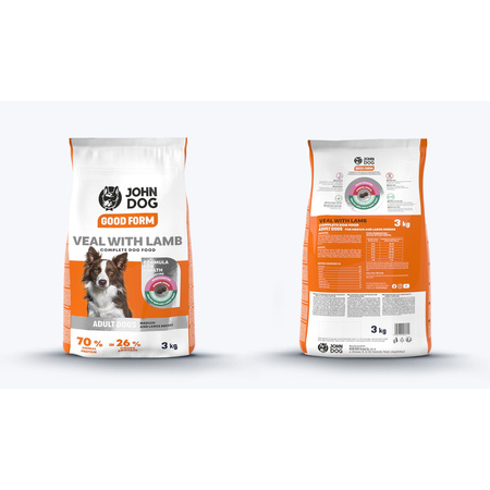 John Dog Good Form 3kg Sucha Karma Dla Psów Średnich i Dużych Ras Cielęcina Z Jagnięciną