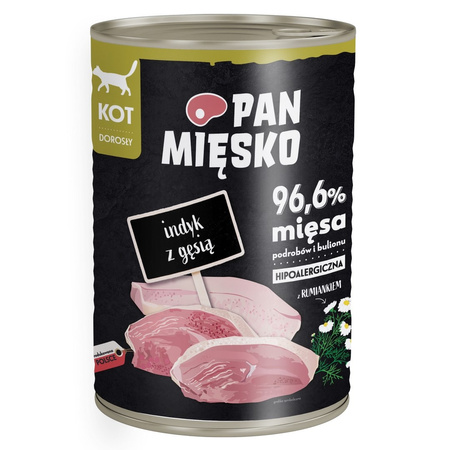 Pan Mięsko Indyk z Gęsią 400g Mokra Karma Dla Dorosłych Kotów