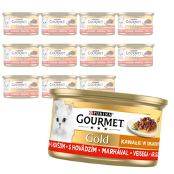 POLECANY SKLEP ✰ Purina Gourmet Gold z Wołowiną 12x85g Mokra Karma Dla Kota Kawałki w Sosie ✰ SZYBKA DOSTAWA