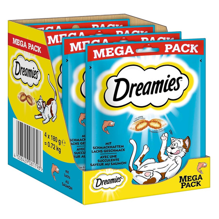 Dreamies z Łososiem 4x180g Przysmak Dla Kota Chrupiące Paszteciki z Nadzieniem