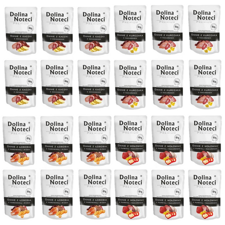 Dolina Noteci Premium Danie Z Kaczką, Kurczakiem, Łososiem I Wołowiną 24x100g Mokra Karma Dla Psa