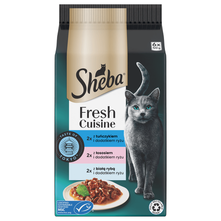 Sheba Fresh Cuisine Taste of Tokyo Saszetki 72x50g Mokra Karma Dla Dorosłych Kotów Tuńczyk Łosoś Biała Ryba Ryż