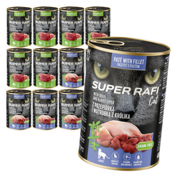 Super Rafi Cat 12x400g Bezzbożowa Mokra Karma Dla Kotów Mix 2 Smaków