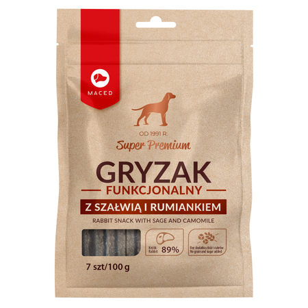Maced Super Premium Przysmak Dla Psa Gryzak Funkcjonalny Z Królikiem, Szałwią I Rumiankiem 100g