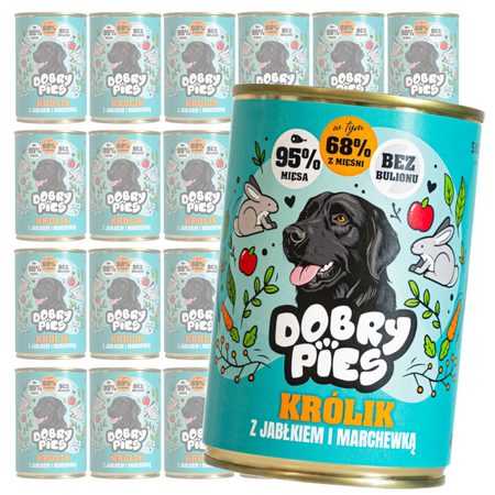 Dobry Pies 24x400g Mokra Karma Dla Dorosłych Psów Wszystkich Ras Z Królikiem Jabłkiem I Marchewką