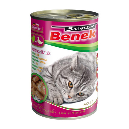 Super BENEK CHUNKS Indyk z Kaczką 415g Puszka - Mokra Karma Dla Kota 60% Mięsa