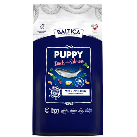 Baltica Excellent Puppy Kaczka z Łososiem XS/S 9kg Bezzbożowa Sucha Karma Dla Szczeniąt Miniaturowych I Małych Ras