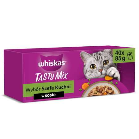 Whiskas Adult 80x85g Mokra Karma Dla Kota Tasty Mix Wybór Szefa Kuchni W Sosie + Pure Delight Drobiowe Frykasy W Galaretce