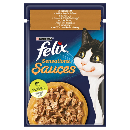 Felix Sensations Sauce Karma Dla Kotów Z Indykiem W Sosie O Smaku Bekonu 48x85g