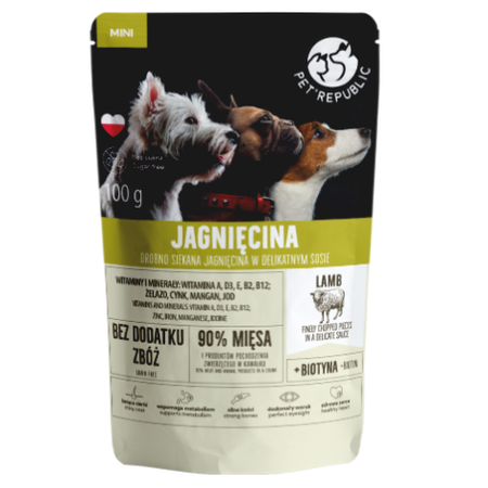 PetRepublic Mokra Karma Dla Psa Filet Jagnięcina Kawałki W Delikatnym Sosie 12x100g