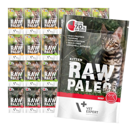Vet Expert Raw Paleo Kitten Mix Smaków 24x100g Karma Mokra Dla Kociąt z Indykiem Dziczyzną i Wołowiną