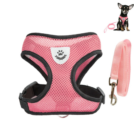 Lekkie Oddychające Szelki + Smycz Dla Psa Psów L klatka 37-49 cm BLADORÓŻOWE