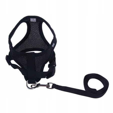 Lekkie Oddychające Szelki + Smycz Dla Psa Psów XL klatka 42-57 cm CZARNE