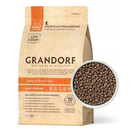 Grandorf Turkey & Brown Rice Adult Sterilised Sucha Karma Dla Kotów Sterylizowanych Indyk Z Brązowym Ryżem 400g