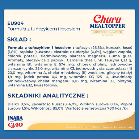 Inaba Cat Meal Topper 4x56g Kremowy Przysmak Dla Kota Pasta Tuńczyk z Łososiem 3+1 GRATIS