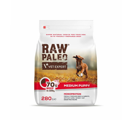 RAW PALEO MEDIUM PUPPY BEEF 280g x 4 w cenie 3 - Sucha Karma z Wołowiną Dla Szczeniąt Ras Średnich