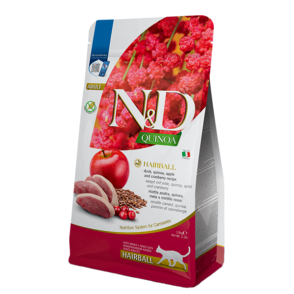 Farmina N&D Quinoa Hairball Sucha Karma Z Kaczką Dla Dorosłych Kotów Eliminacja Kul Włosowych