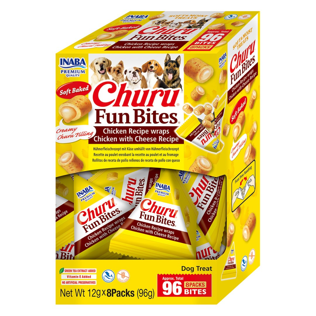 Inaba Dog Churu Fun Bites Chicken with Cheese Recipe Przysmak Dla Psa Poduszki Z Kremowym Nadzieniem Kurczak Ser