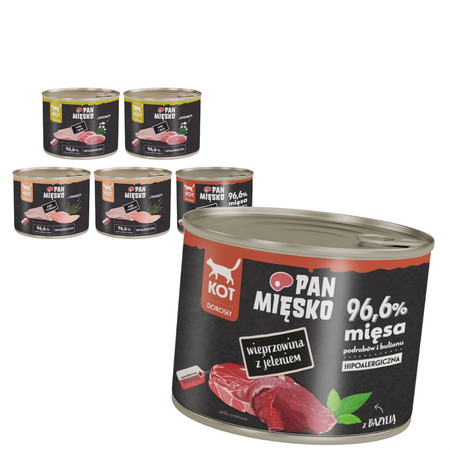 Pan Mięsko 6x200g Hipoalergiczna Mokra Karma Dla Dorosłych Kotów Mix 3 Smaków
