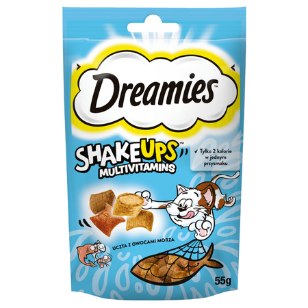 Dreamies Shake Ups Multivitamins 6x55g Przysmak Dla Kota z Owocami Morza o Smaku Łososia Tuńczyka i Krewetek