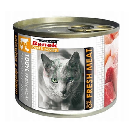 Super BENEK Meat BEEF & POULTRY 195g - Mokra Karma dla Kotów z Wołowiną i Drobiem 