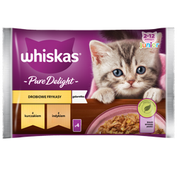 WHISKAS Junior Saszetki 4 x 85g Drobiowe Frykasy Mokra Karma Dla Kociąt w Galaretce Kawałki z Kurczakiem i z Indykiem