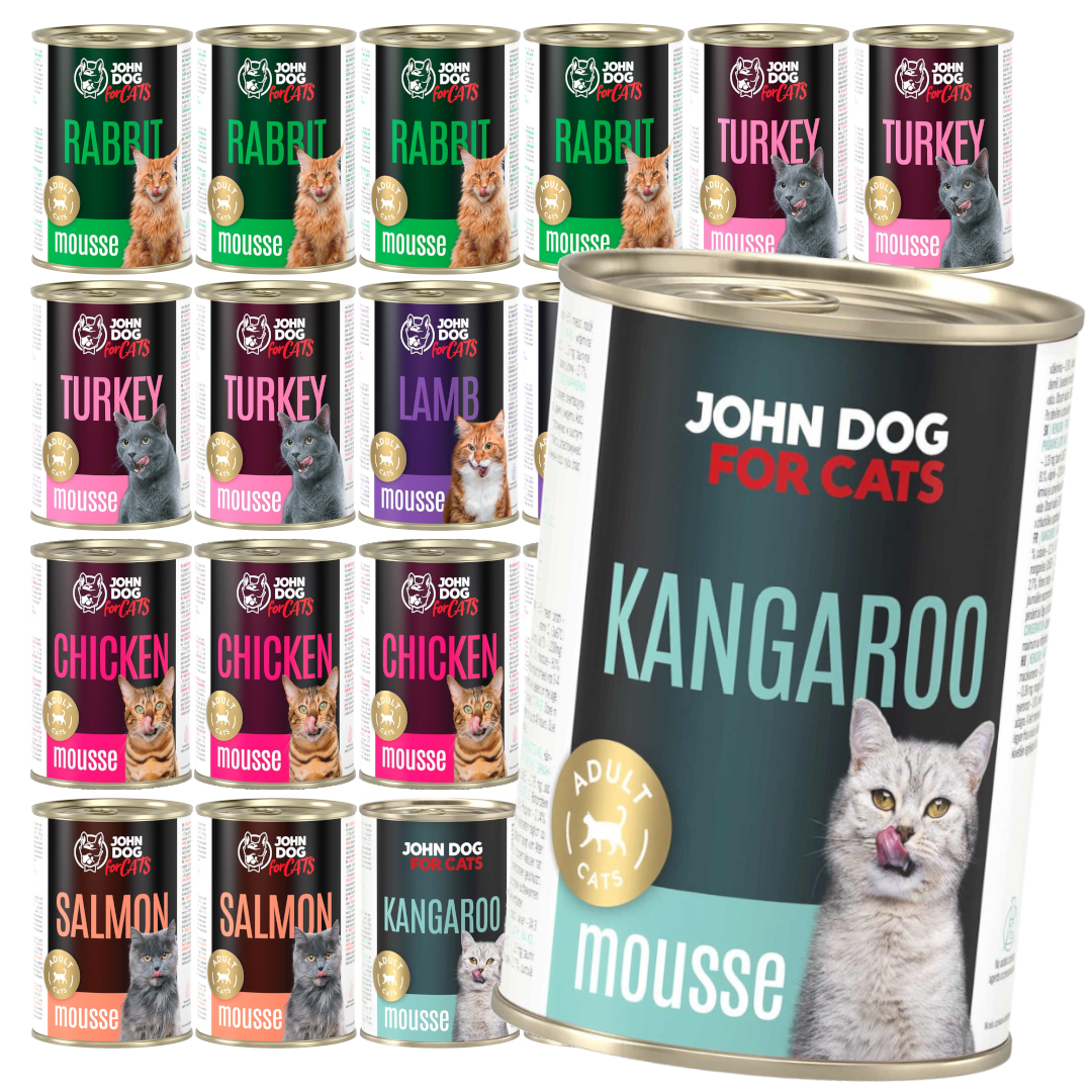 John Dog For Cats 24x400g Mokra Karma Dla Dorosłych Kotów  Mix 6 Smaków Mus