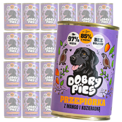 Dobry Pies 24x400g Mokra Karma Dla Dorosłych Psów Wszystkich Ras Z Przepiórką Mango I Kozieradką