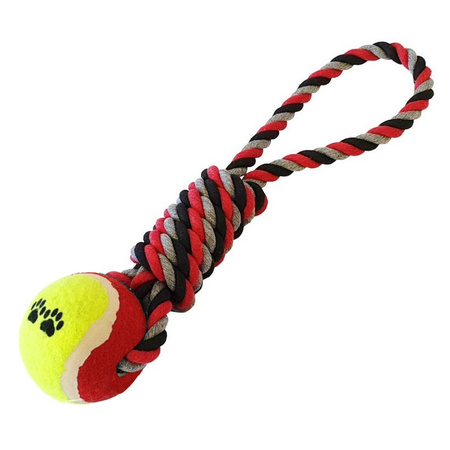 Szarpak Gryzak Sznur z Piłką Zabawka Dla Psa 32cm Czarno-Szaro-Czerwony