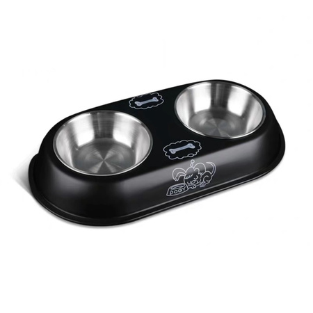 Podwójna Miska Metalowa Dla Psa i Kota Czarna 2 x 0,2L